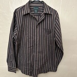 Scandia‎ Woods Mens Large Black Burgundy Stripe Dress Shirt